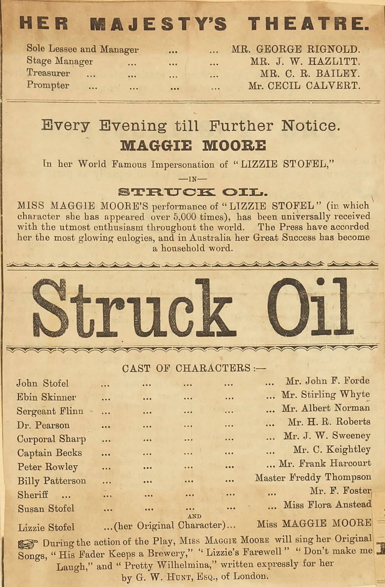 Yellow, single page, nineteenth century programme. 