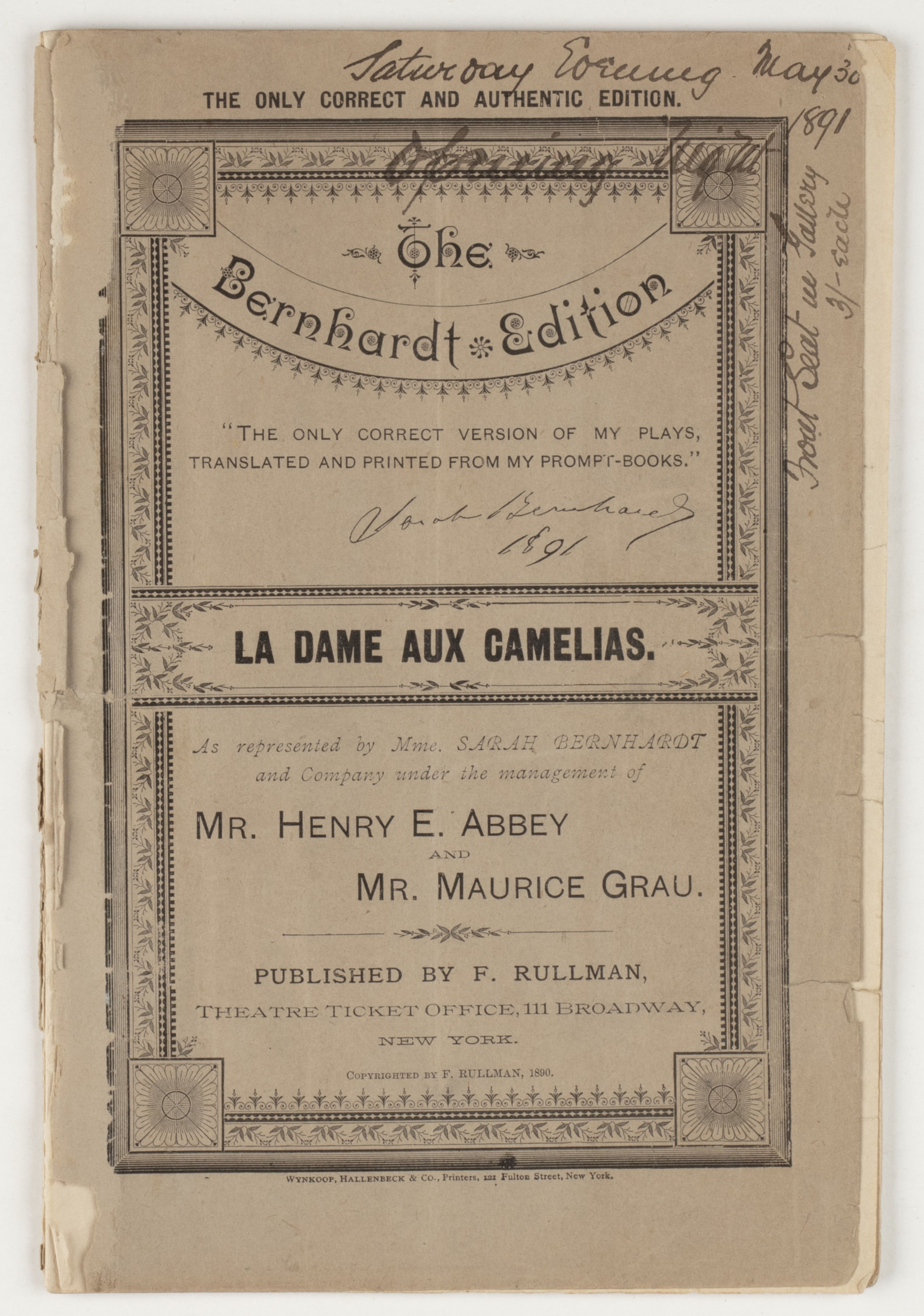 Front cover of nineteenth century script. 