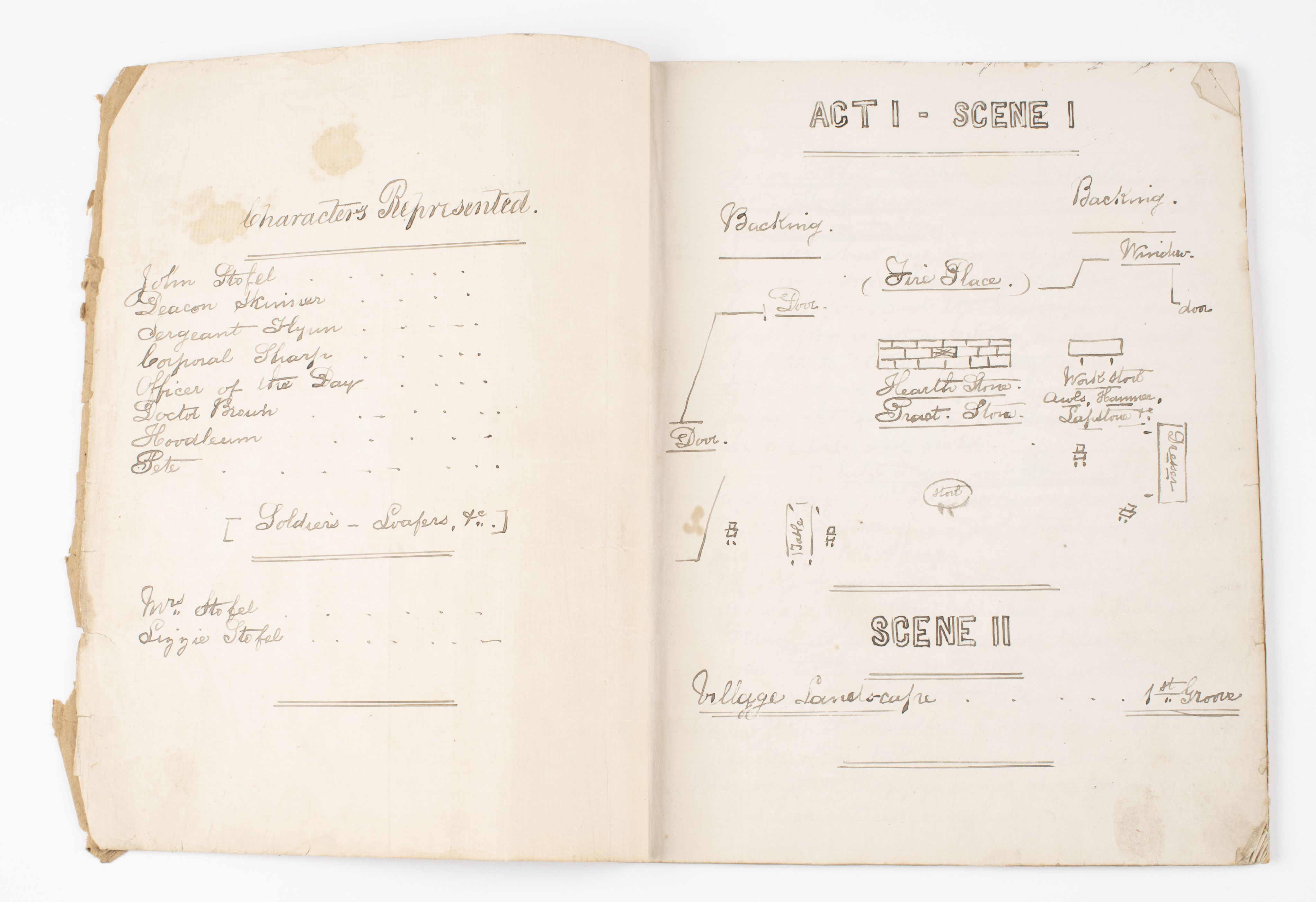 Open pages of script. Handwritten text on both pages. 