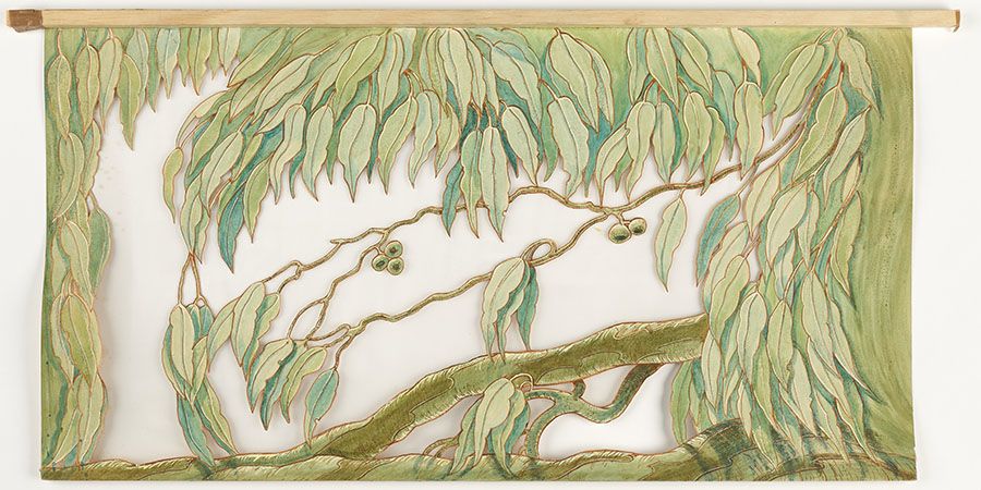 A design for a stage scrim consisting of gum leaves and branches